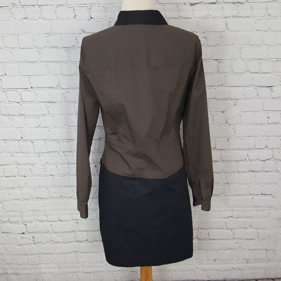𝅺Elie Tahari Shirt Dress Blk/Brown Pockets Sz 6 - Picture 4 of 6